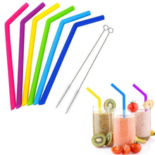 Load image into Gallery viewer, 6pc Silicone Drinking Straws with 2pc Cleaning Brushes