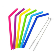 Load image into Gallery viewer, 6pc Silicone Drinking Straws with 2pc Cleaning Brushes