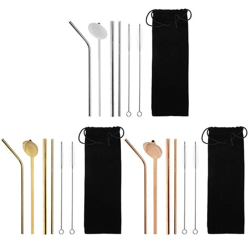 4+2 Metal Drinking Straw With Cleaner Brush & Bag